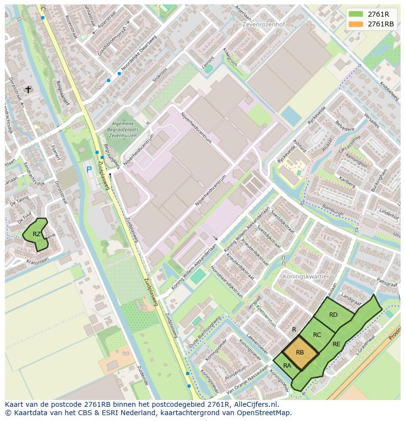 Afbeelding van het postcodegebied 2761 RB op de kaart.