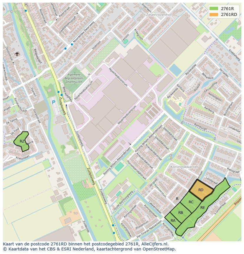 Afbeelding van het postcodegebied 2761 RD op de kaart.