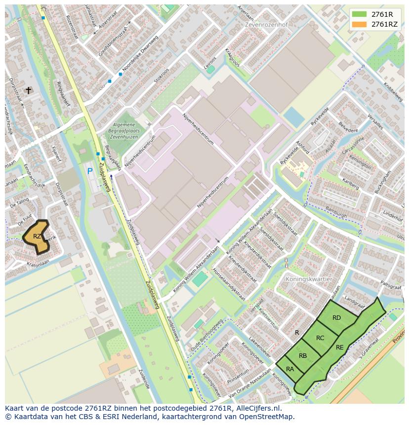 Afbeelding van het postcodegebied 2761 RZ op de kaart.