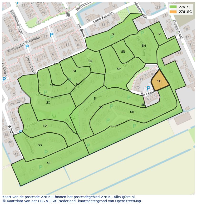 Afbeelding van het postcodegebied 2761 SC op de kaart.