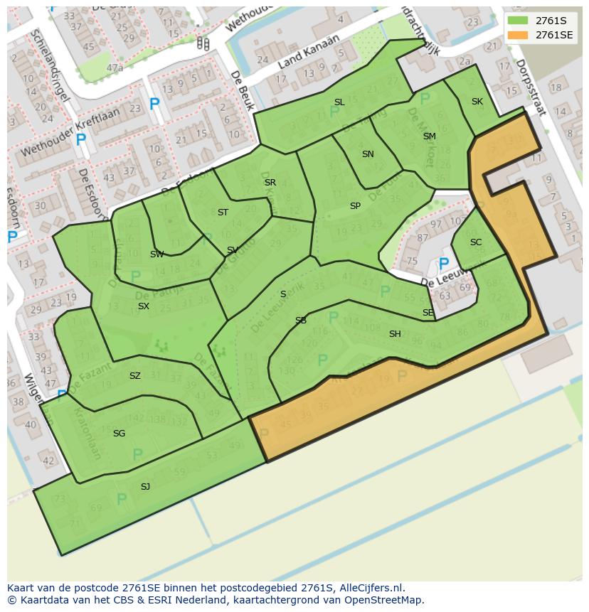 Afbeelding van het postcodegebied 2761 SE op de kaart.