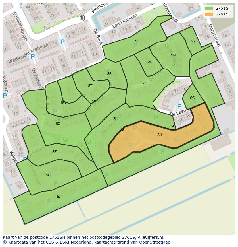 Afbeelding van het postcodegebied 2761 SH op de kaart.