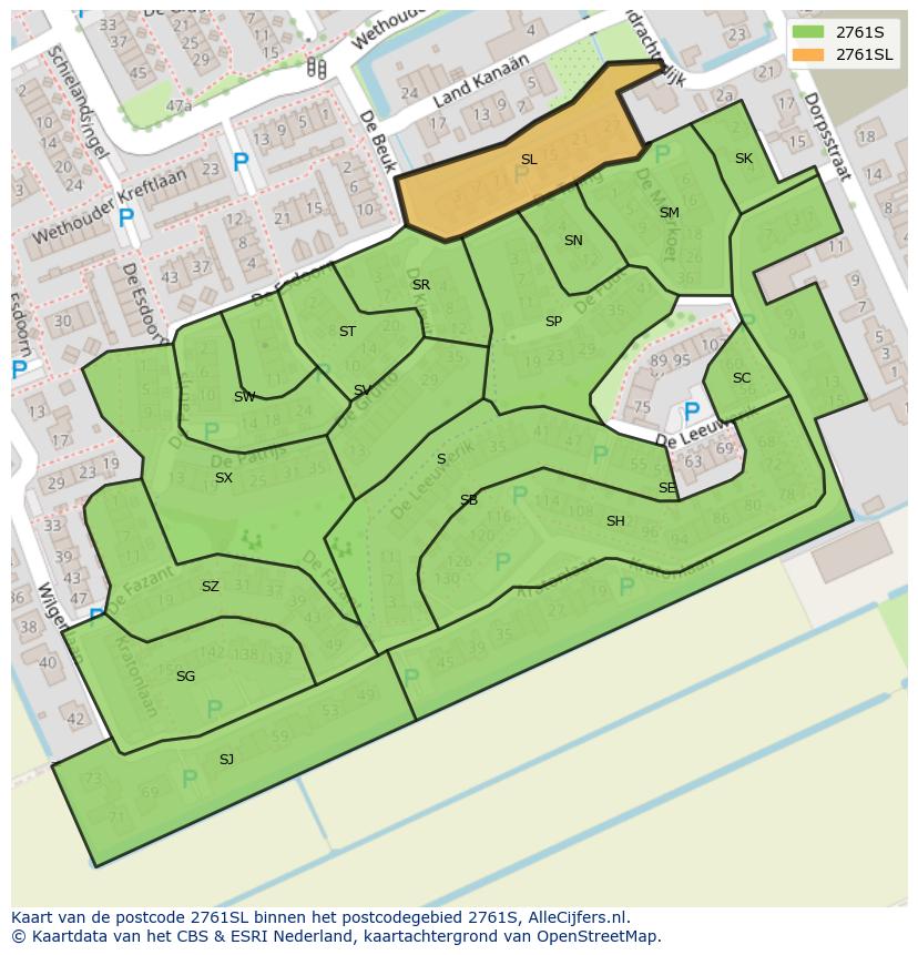 Afbeelding van het postcodegebied 2761 SL op de kaart.