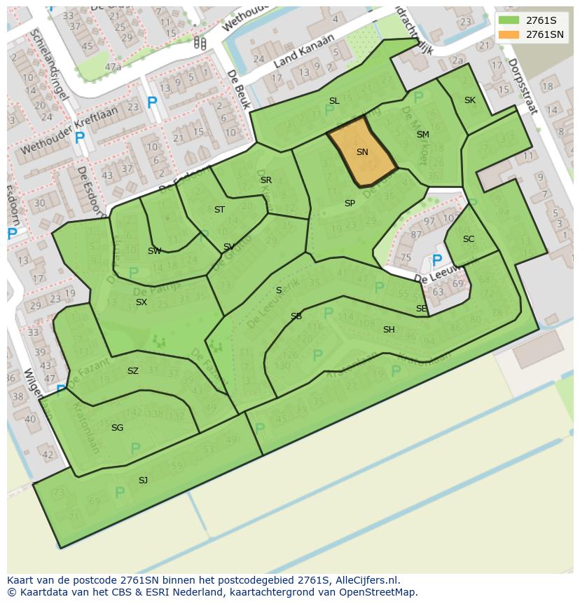 Afbeelding van het postcodegebied 2761 SN op de kaart.