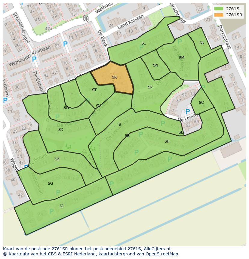 Afbeelding van het postcodegebied 2761 SR op de kaart.