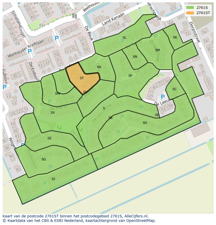 Afbeelding van het postcodegebied 2761 ST op de kaart.
