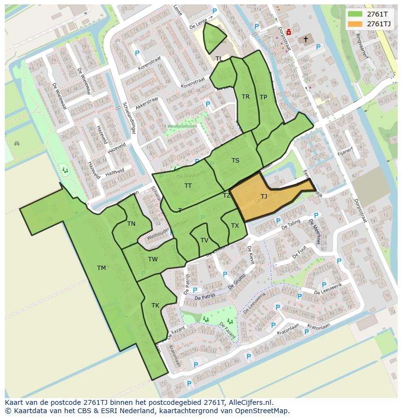 Afbeelding van het postcodegebied 2761 TJ op de kaart.