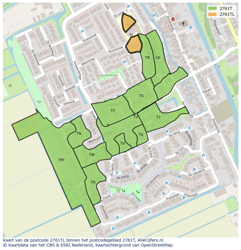 Afbeelding van het postcodegebied 2761 TL op de kaart.