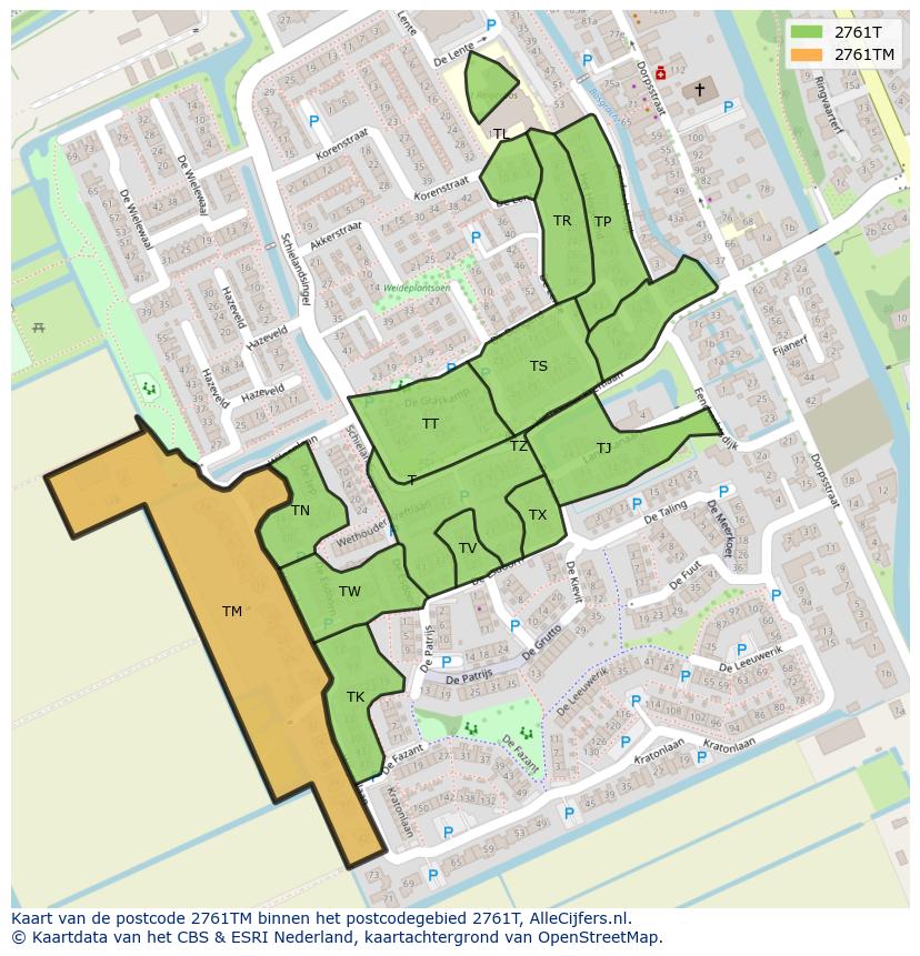 Afbeelding van het postcodegebied 2761 TM op de kaart.