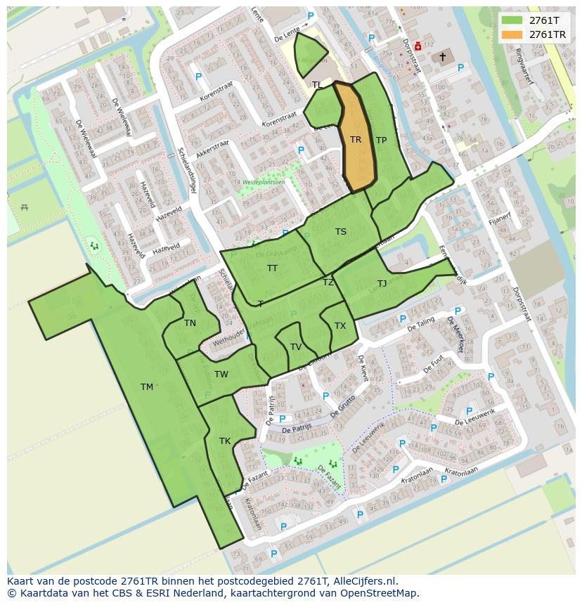 Afbeelding van het postcodegebied 2761 TR op de kaart.