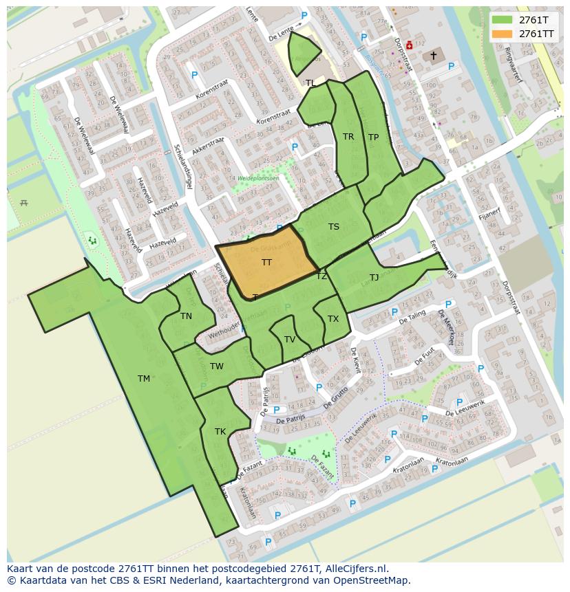 Afbeelding van het postcodegebied 2761 TT op de kaart.