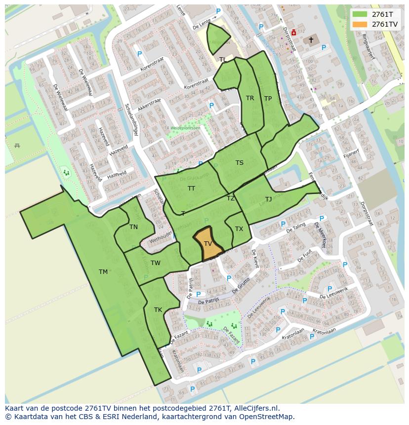 Afbeelding van het postcodegebied 2761 TV op de kaart.