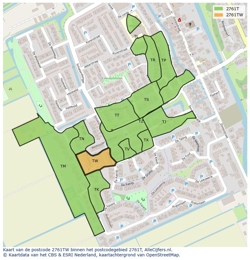 Afbeelding van het postcodegebied 2761 TW op de kaart.