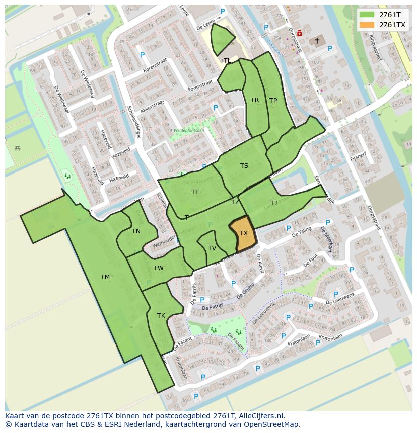 Afbeelding van het postcodegebied 2761 TX op de kaart.