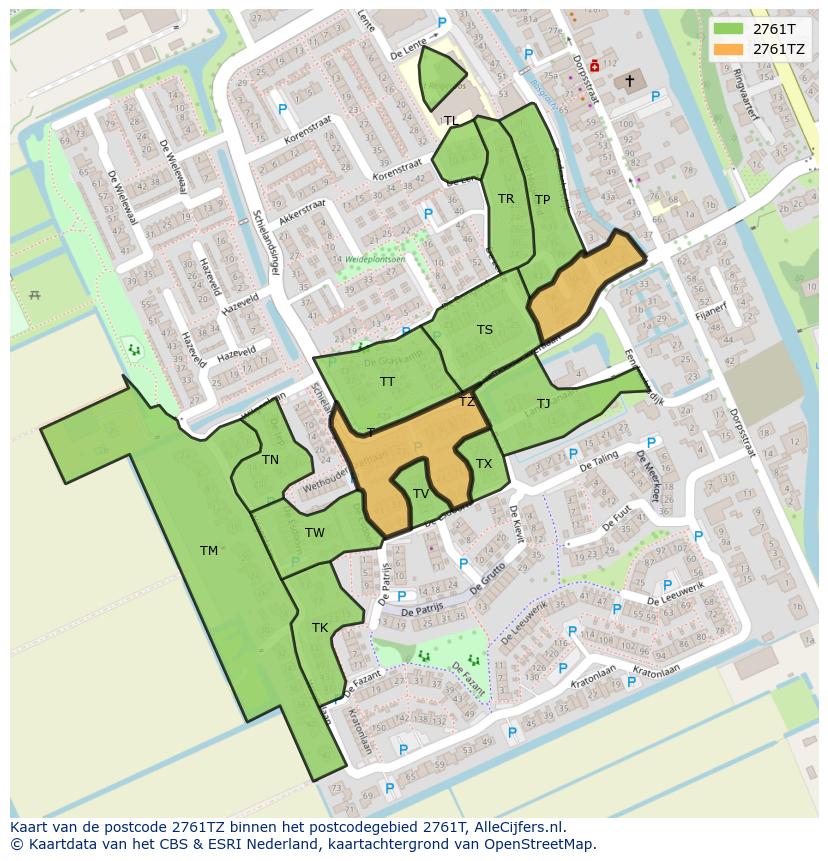 Afbeelding van het postcodegebied 2761 TZ op de kaart.