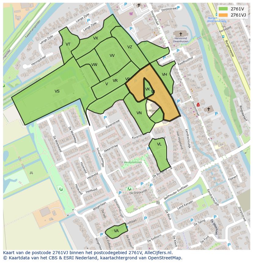 Afbeelding van het postcodegebied 2761 VJ op de kaart.