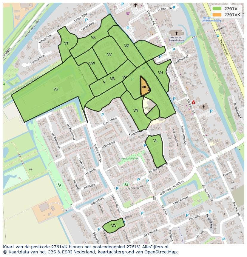 Afbeelding van het postcodegebied 2761 VK op de kaart.