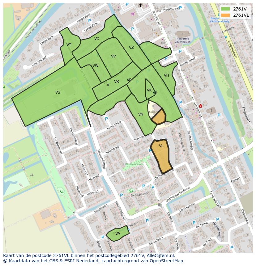 Afbeelding van het postcodegebied 2761 VL op de kaart.