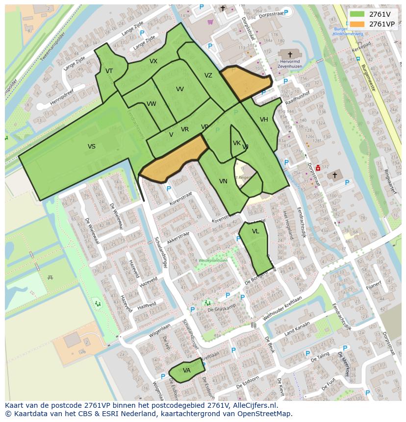 Afbeelding van het postcodegebied 2761 VP op de kaart.