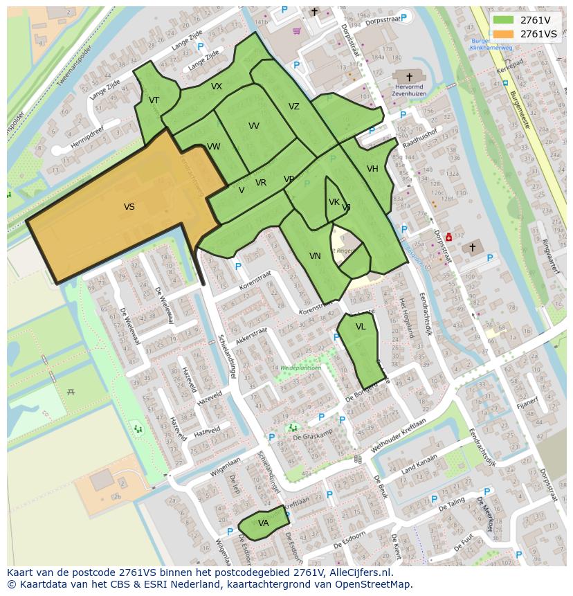 Afbeelding van het postcodegebied 2761 VS op de kaart.