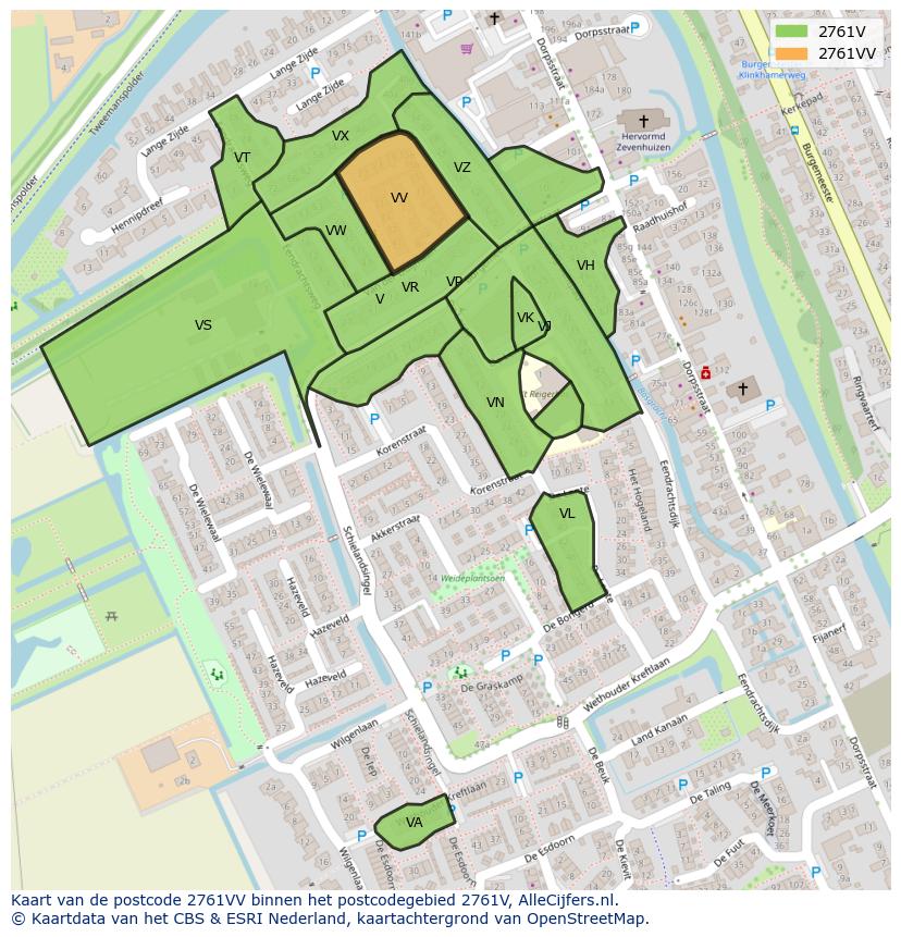 Afbeelding van het postcodegebied 2761 VV op de kaart.