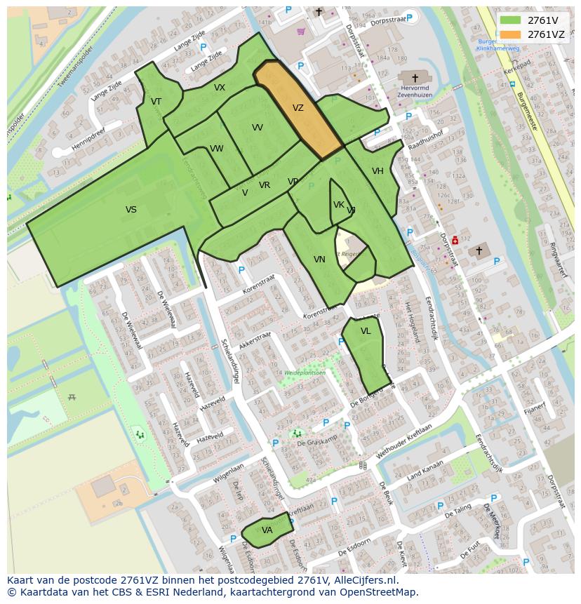 Afbeelding van het postcodegebied 2761 VZ op de kaart.