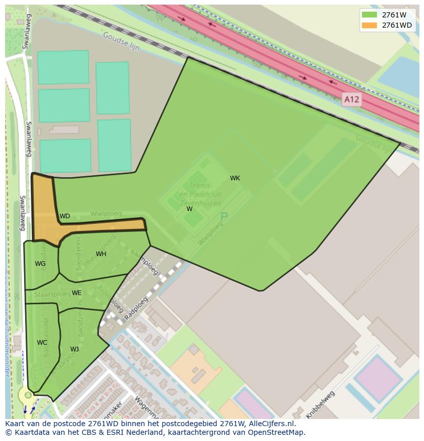 Afbeelding van het postcodegebied 2761 WD op de kaart.