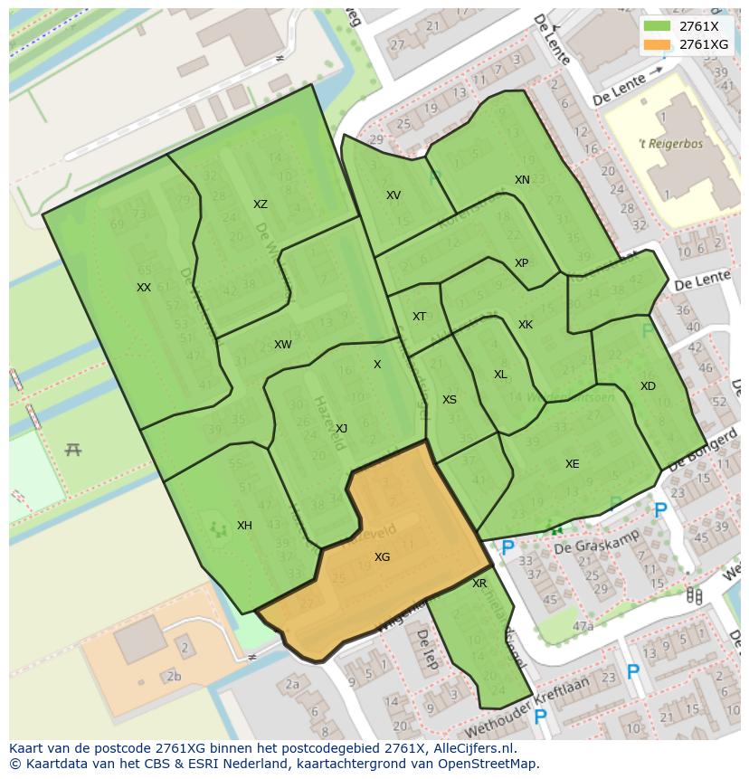 Afbeelding van het postcodegebied 2761 XG op de kaart.