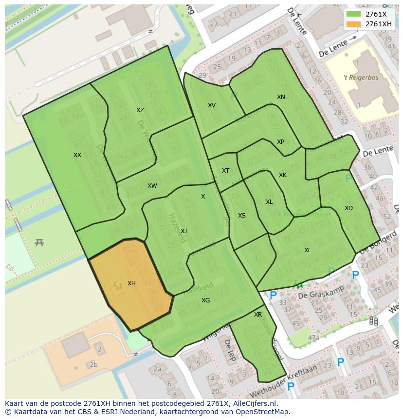Afbeelding van het postcodegebied 2761 XH op de kaart.