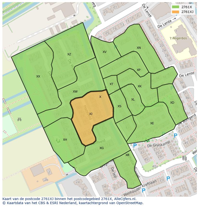 Afbeelding van het postcodegebied 2761 XJ op de kaart.
