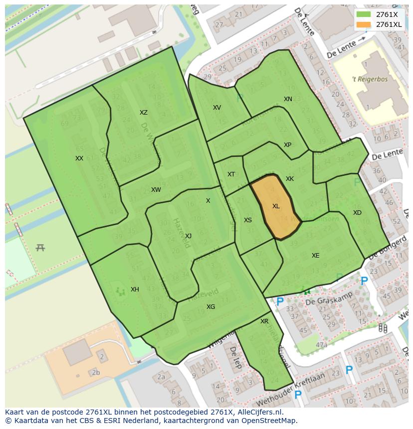 Afbeelding van het postcodegebied 2761 XL op de kaart.