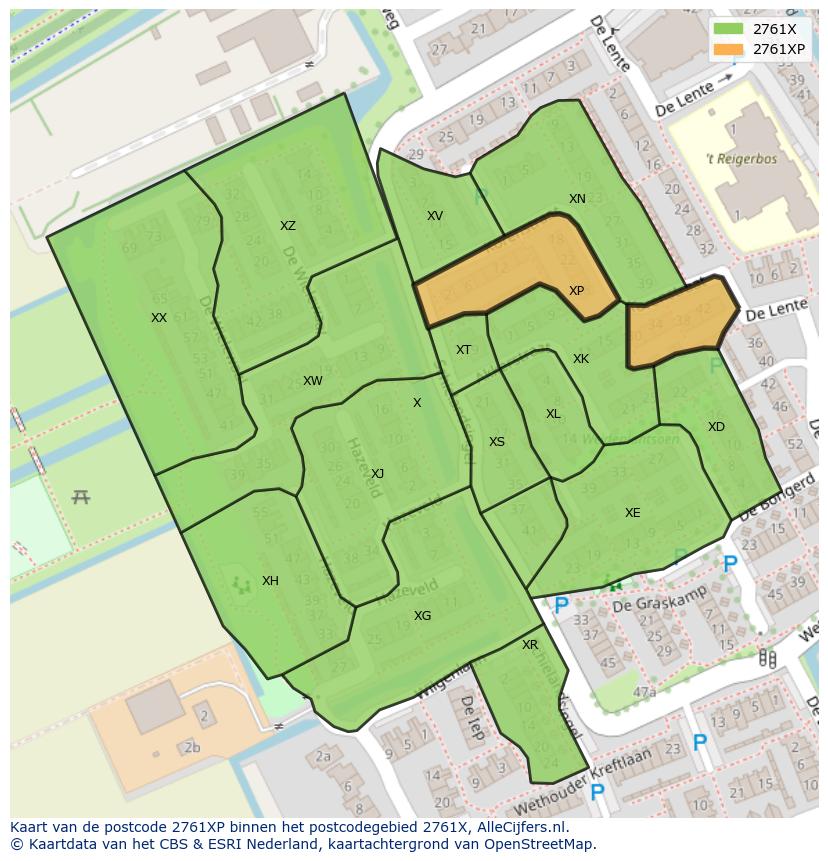 Afbeelding van het postcodegebied 2761 XP op de kaart.