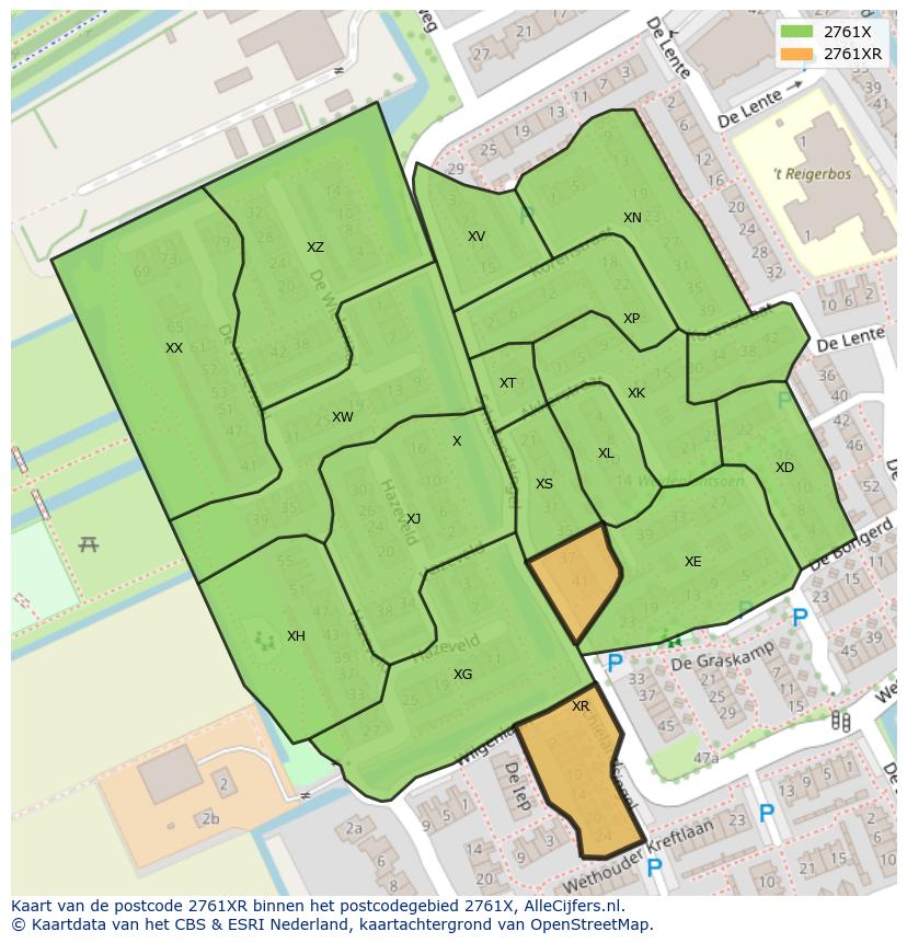 Afbeelding van het postcodegebied 2761 XR op de kaart.