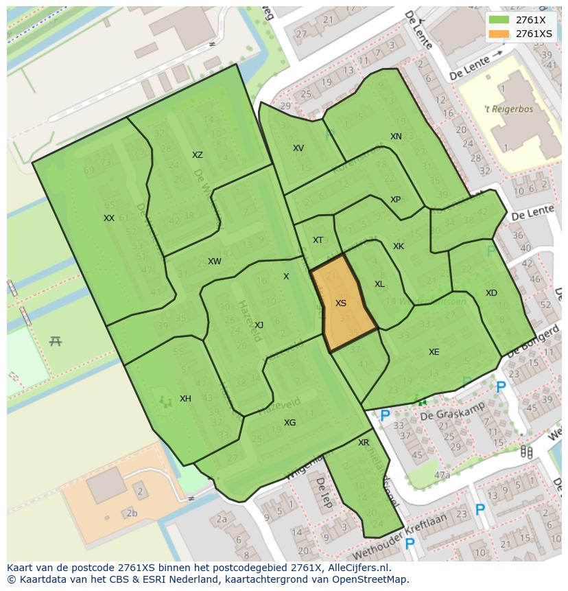 Afbeelding van het postcodegebied 2761 XS op de kaart.