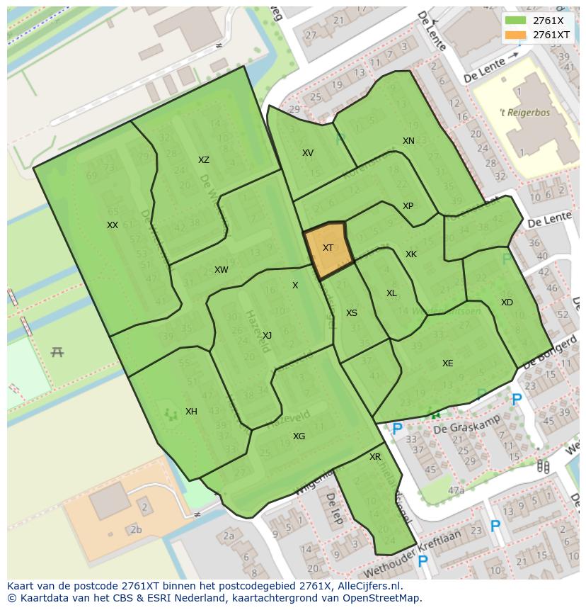 Afbeelding van het postcodegebied 2761 XT op de kaart.