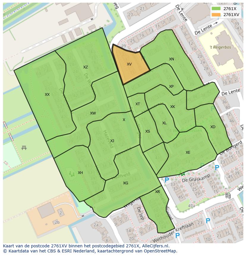 Afbeelding van het postcodegebied 2761 XV op de kaart.