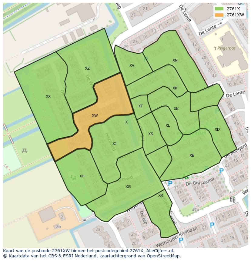 Afbeelding van het postcodegebied 2761 XW op de kaart.