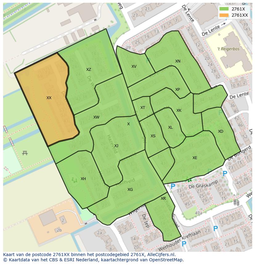 Afbeelding van het postcodegebied 2761 XX op de kaart.
