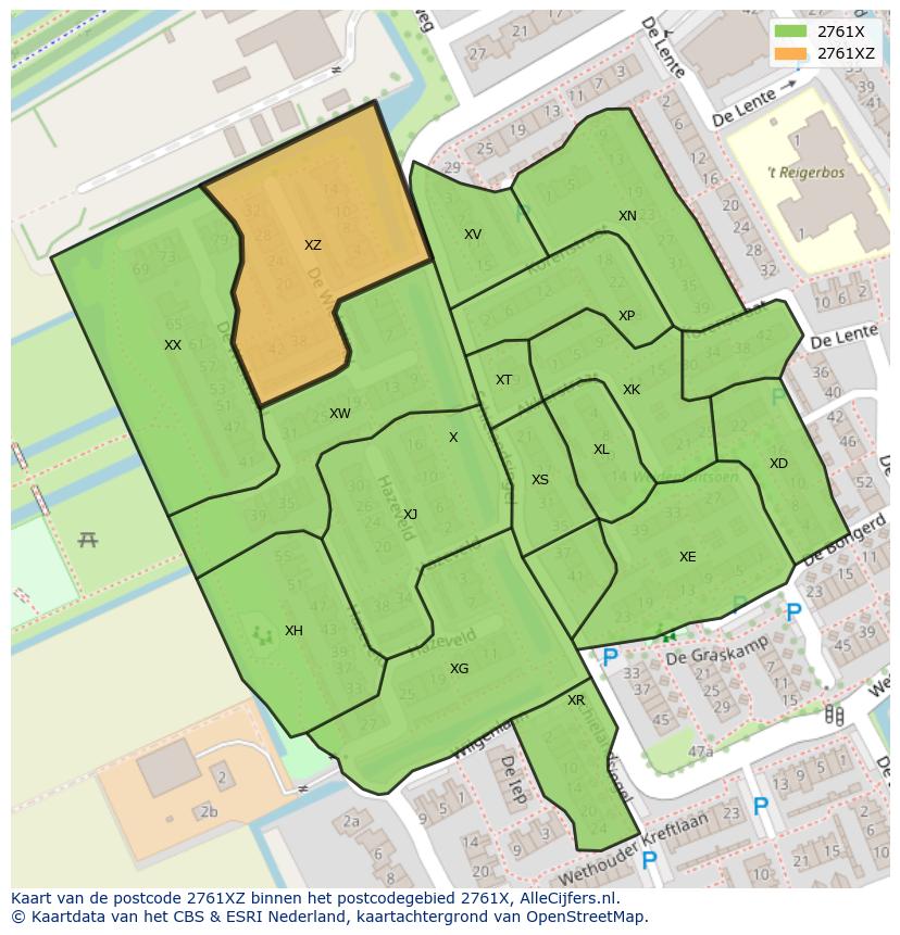 Afbeelding van het postcodegebied 2761 XZ op de kaart.