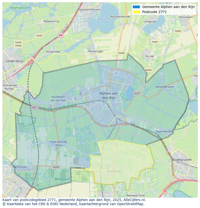 Afbeelding van het postcodegebied 2771 op de kaart.