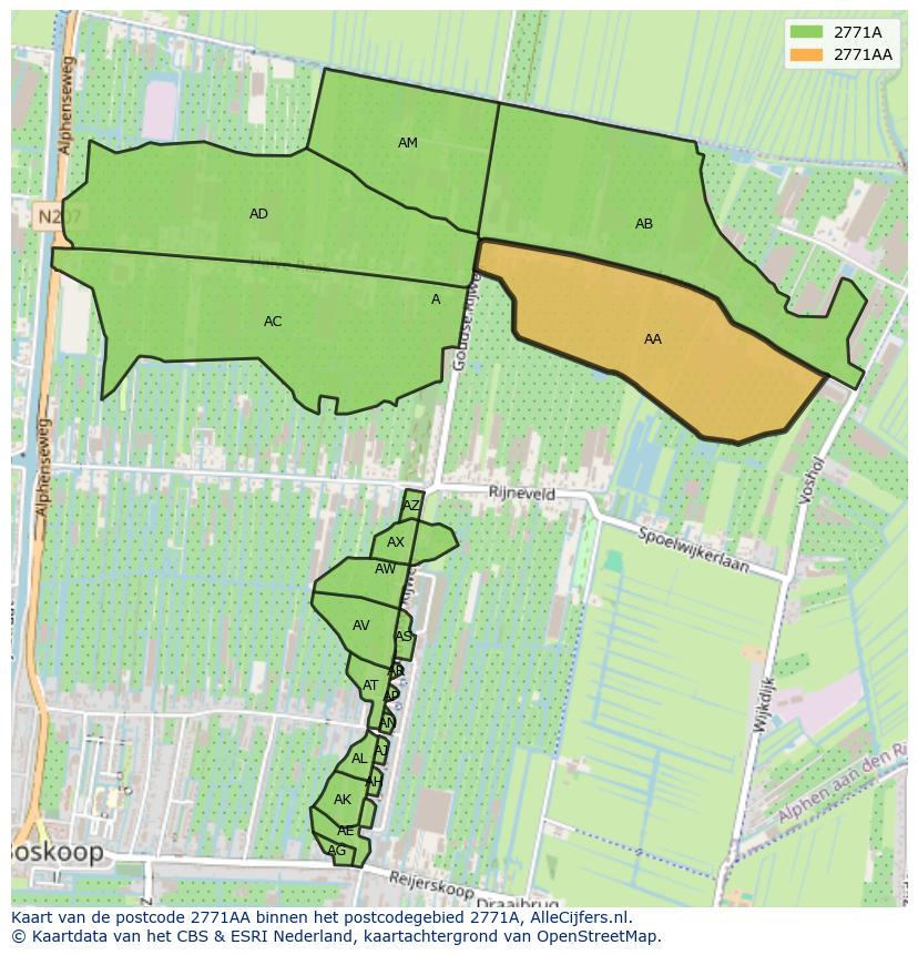 Afbeelding van het postcodegebied 2771 AA op de kaart.
