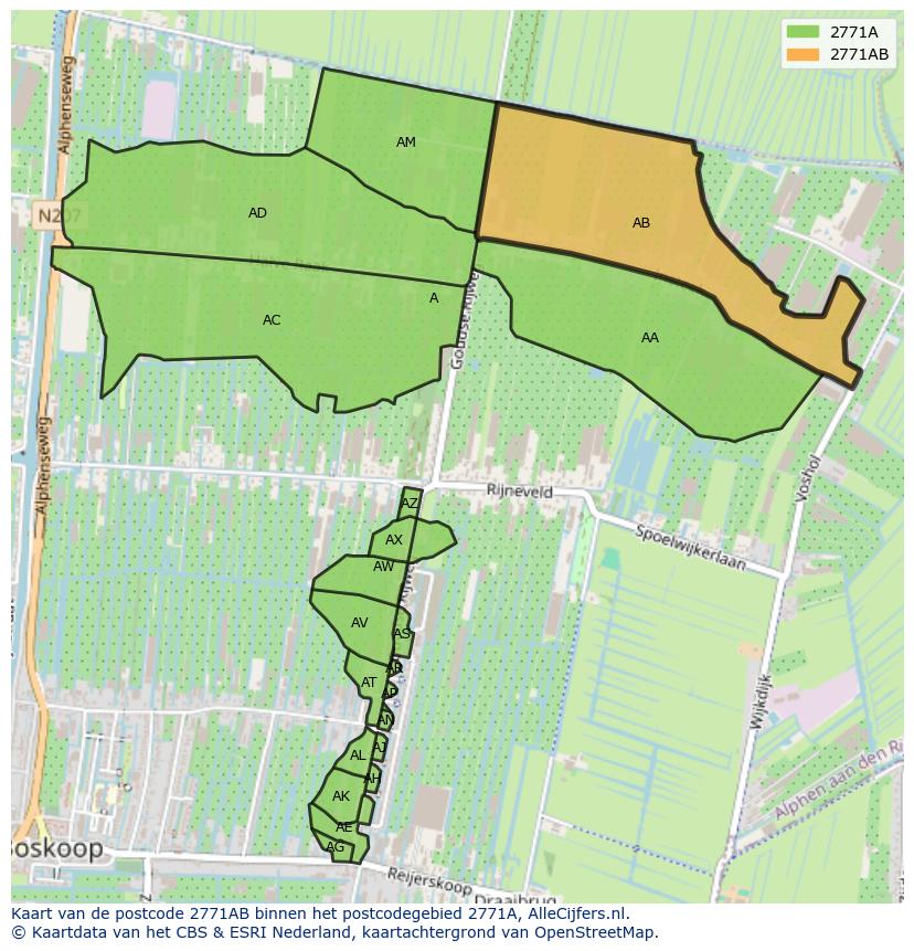 Afbeelding van het postcodegebied 2771 AB op de kaart.