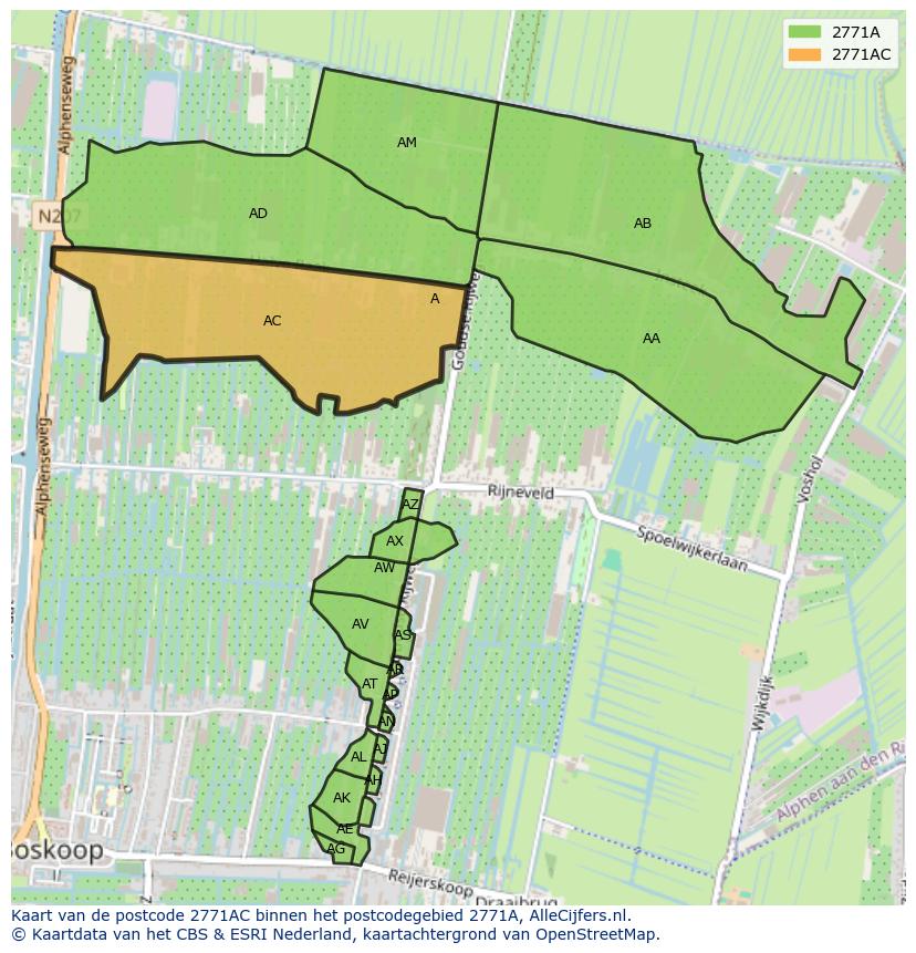 Afbeelding van het postcodegebied 2771 AC op de kaart.