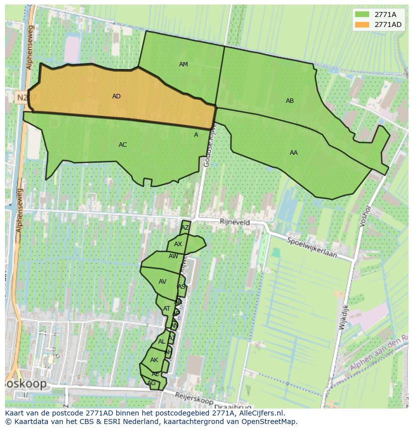 Afbeelding van het postcodegebied 2771 AD op de kaart.