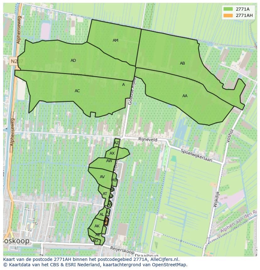 Afbeelding van het postcodegebied 2771 AH op de kaart.
