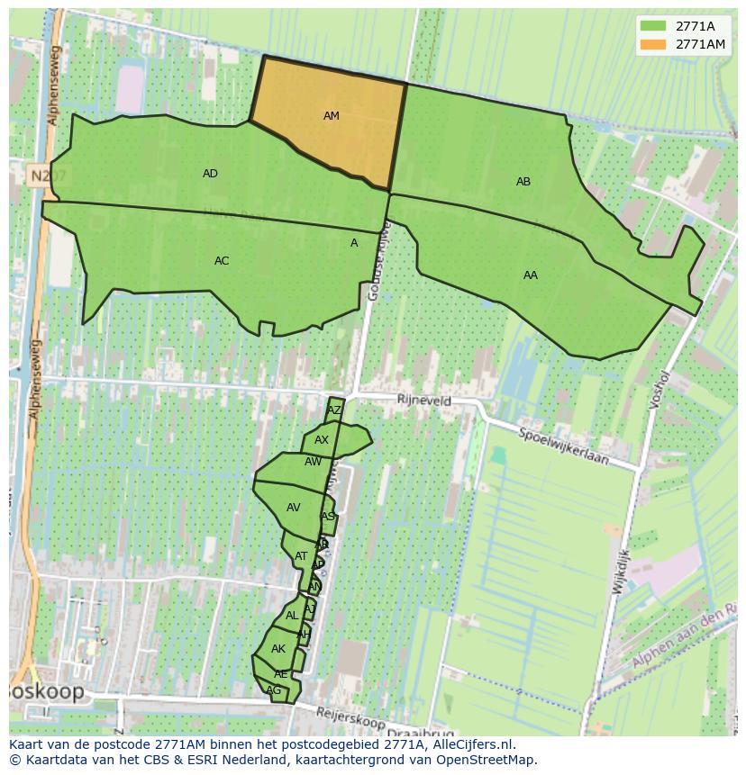 Afbeelding van het postcodegebied 2771 AM op de kaart.