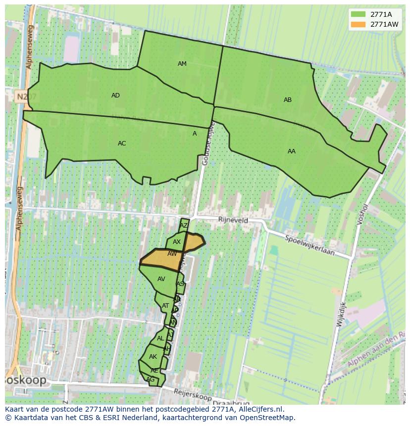 Afbeelding van het postcodegebied 2771 AW op de kaart.
