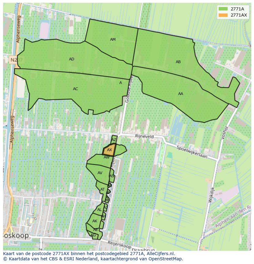 Afbeelding van het postcodegebied 2771 AX op de kaart.