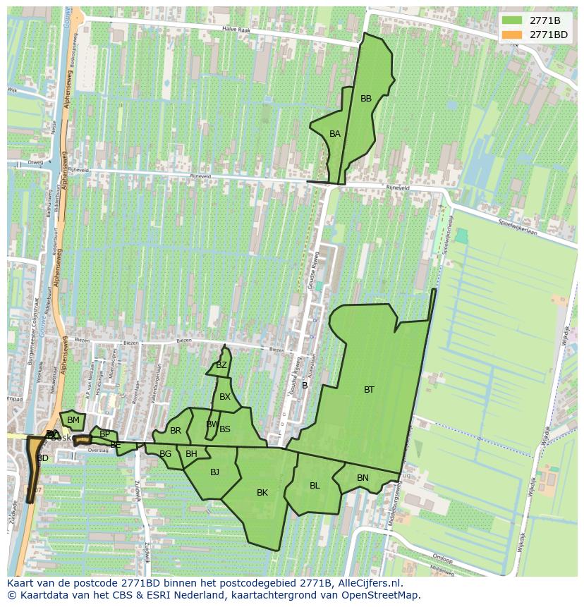 Afbeelding van het postcodegebied 2771 BD op de kaart.