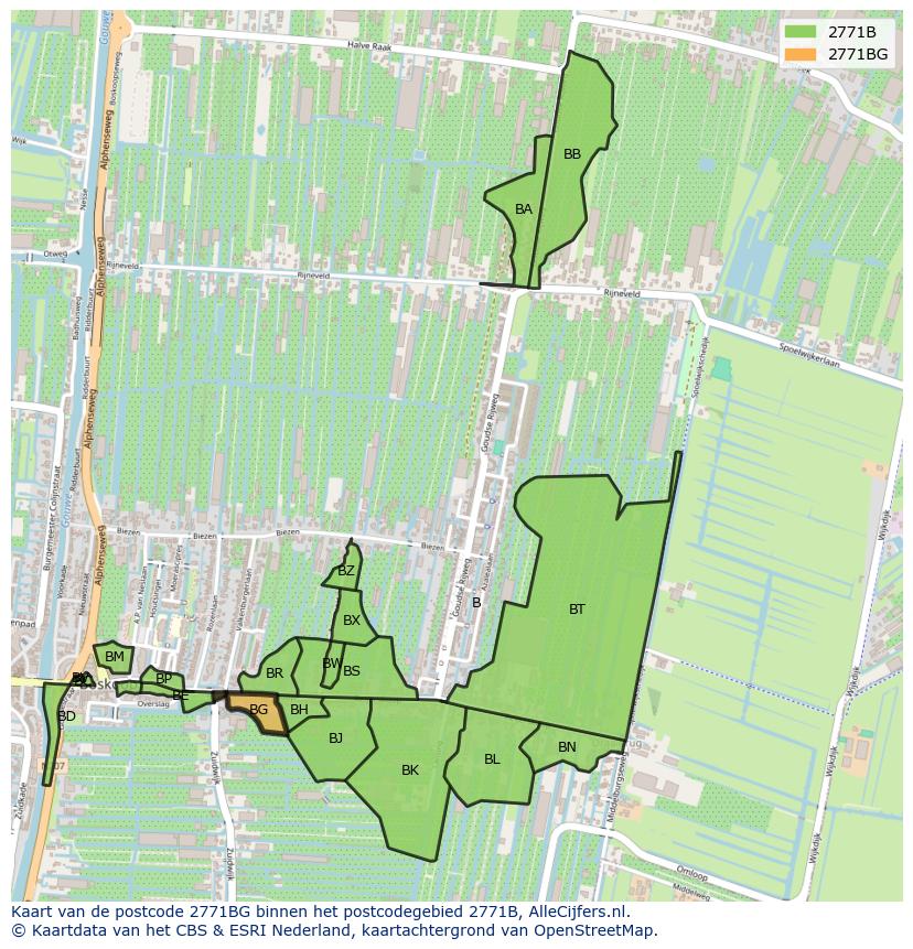 Afbeelding van het postcodegebied 2771 BG op de kaart.